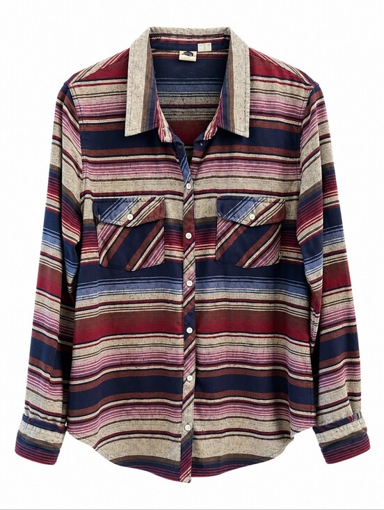 Roxy Tops - Roxy Camp Site Multi Stripe Button-Up Top, XL, Sarape, Long Sleeve, Southwestern